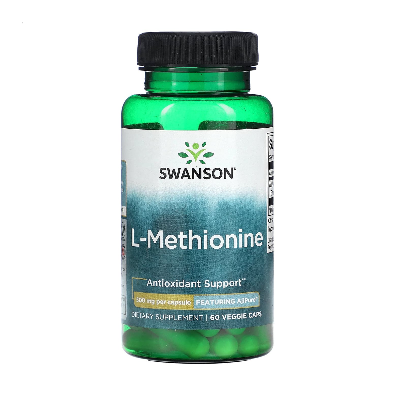 L-метіонін Swanson L-Methionine Featuring AjiPure, 500 мг, 60 вегетаріанських капсул