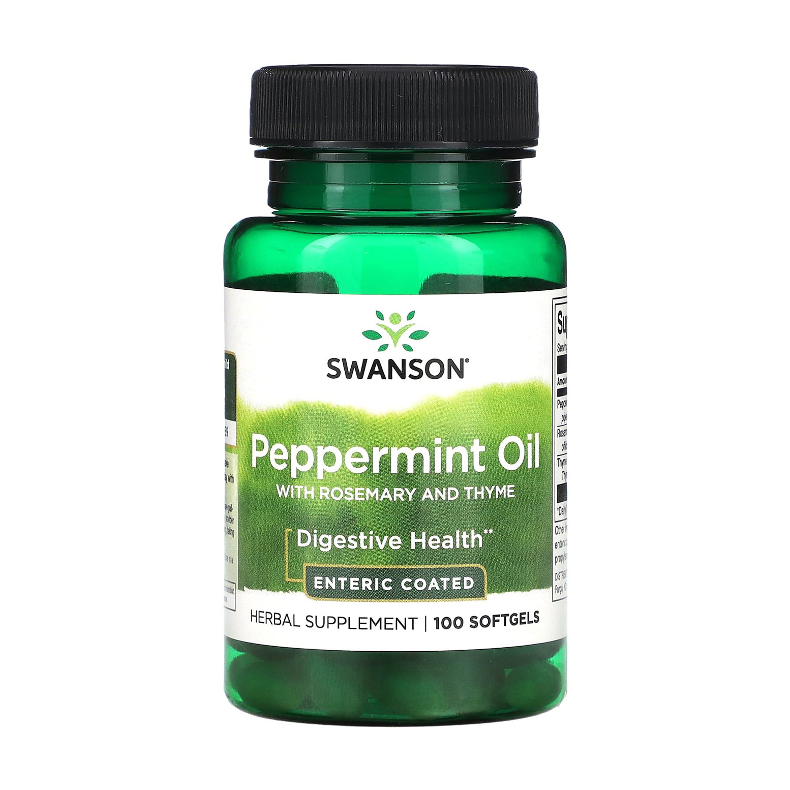 Олія м'яти перцевої Swanson Peppermint Oil with Rosemary and Thyme з розмарином та чебрецем, 100 гелевих капсул